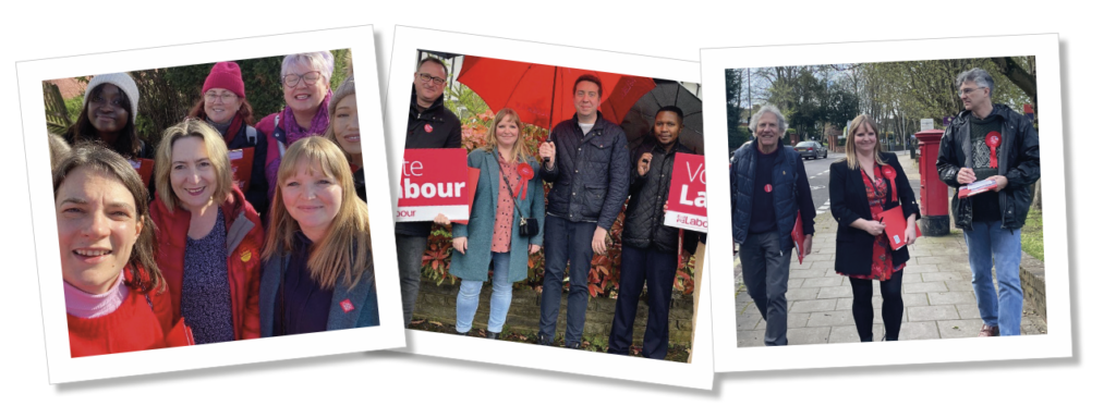 A montage of Charlotte and Labour supporters campaigning in Shortlands and Park Langley